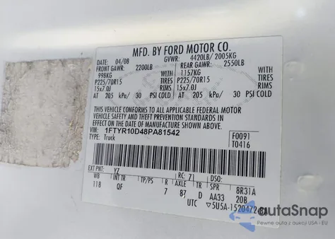 2008 Ford Ranger Xl/Xlt из США, поврежденный, VIN 1FTYR10D48PA81542